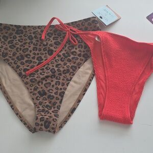 Aerie Red Bikini Bottom w Side Ties Cheekiest & Target Leopard Bottom Medium #38